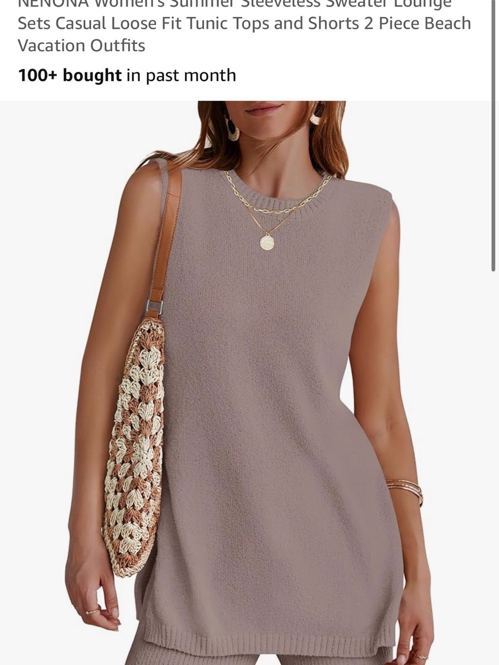 Sleeveless Knit Tunic Dress in Taupe - Women's Summer Dress